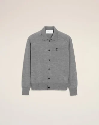 Ami de Coeur Cardigan cu guler de cămașă din lână gri