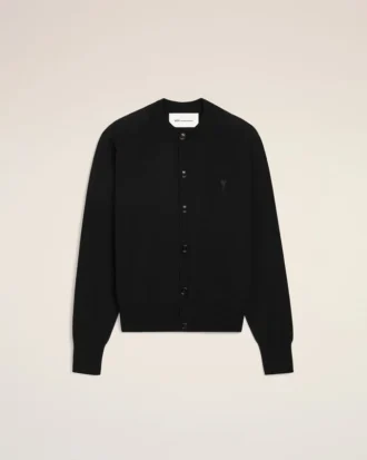 Ami de Coeur Cardigan cu guler rotund din lână neagră