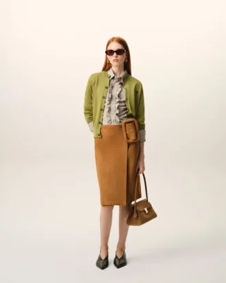 Ami de Coeur Cardigan verde din lână, cu guler rotund