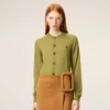 Ami de Coeur Cardigan verde din lână, cu guler rotund