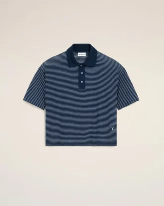 Ami de Coeur Polo din bumbac albastru cu dungi