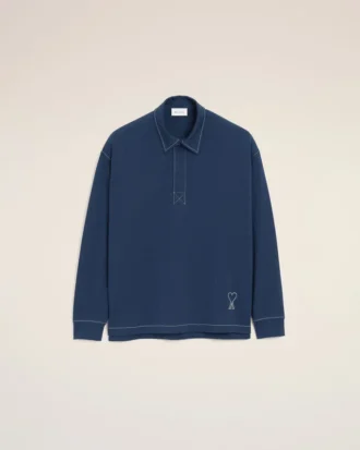 Ami de Coeur Polo din bumbac albastru cu mâneci lungi