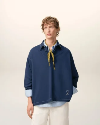 Ami de Coeur Polo din bumbac albastru cu mâneci lungi