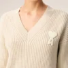 Ami de Coeur Sweater din lână cu nervuri, decolteu în V, alb