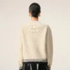 Ami de Coeur Sweater din lână cu nervuri, decolteu în V, alb