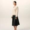 Ami de Coeur Sweater din lână cu nervuri, decolteu în V, alb