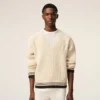 Ami de Coeur Sweater din lână cu nervuri, decolteu în V, alb