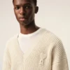 Ami de Coeur Sweater din lână cu nervuri, decolteu în V, alb