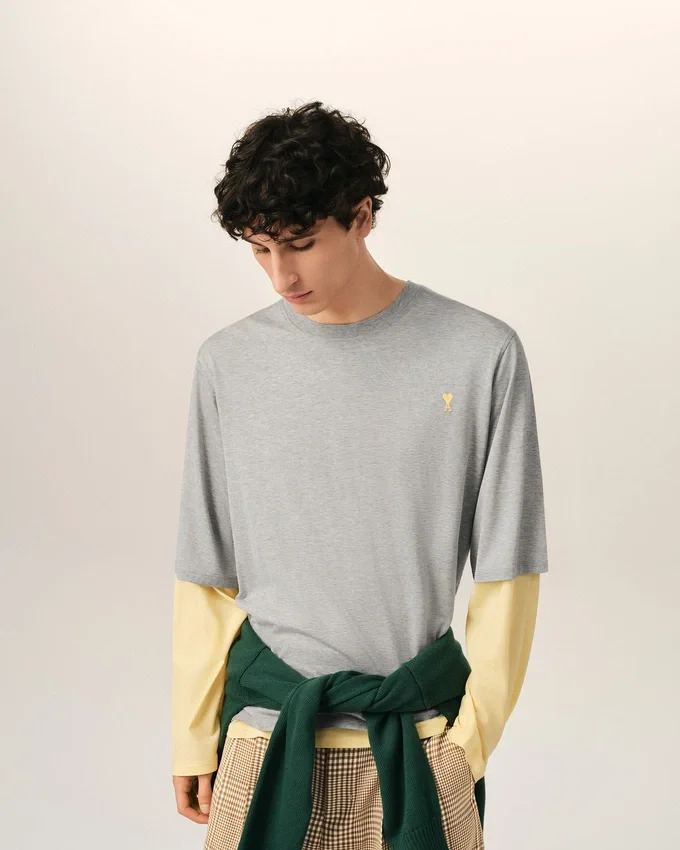 Ami de Coeur T-Shirt din bumbac gri cu efect de mâneci duble Ami de Coeur T-Shirt din bumbac gri cu efect de mâneci duble