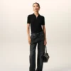 Blugi din bumbac negru, croială largă