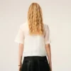 Bluză din mătase albă, cu mâneci scurte, transparentă, cu top interior