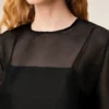 Bluză din mătase neagră, cu mâneci scurte, transparentă, cu top interior