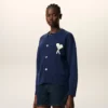 Cardigan Ami de Coeur cu guler rotund din lână albastră Cardigan Ami de Coeur cu guler rotund din lână albastră