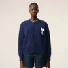 Cardigan Ami de Coeur cu guler rotund din lână albastră Cardigan Ami de Coeur cu guler rotund din lână albastră