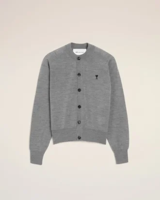 Cardigan Ami de Coeur din lână gri, cu guler rotund