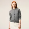 Cardigan Ami de Coeur din lână gri, cu guler rotund