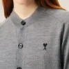 Cardigan Ami de Coeur din lână gri, cu guler rotund