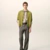 Cardigan Ami de Coeur din lână verde, cu guler de cămașă Cardigan Ami de Coeur din lână verde, cu guler de cămașă