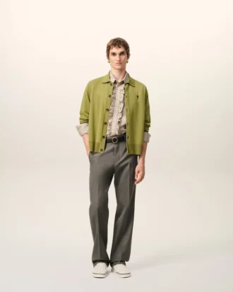 Cardigan Ami de Coeur din lână verde, cu guler de cămașă