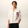 Cardigan din lână naturală cu Ami de Coeur în contrast