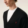 Cardigan din lână neagră cu Ami de Coeur în contrast