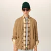 Cardigan maro din lână și bumbac cu model împletit Cardigan maro din lână și bumbac cu model împletit