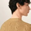 Cardigan maro din lână și bumbac cu model împletit Cardigan maro din lână și bumbac cu model împletit
