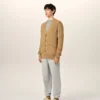 Cardigan maro din lână și bumbac cu model împletit Cardigan maro din lână și bumbac cu model împletit