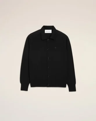 Cardigan negru din lână cu guler de cămășă și imprimeu Ami de Coeur Cardigan