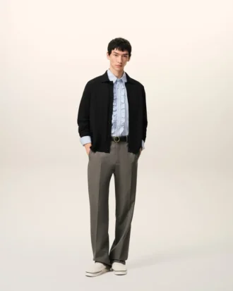 Cardigan negru din lână cu guler de cămășă și imprimeu Ami de Coeur Cardigan