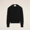 Cardigan negru din lână cu guler rotund și Ami de Coeur în contrast