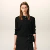 Cardigan negru din lână cu guler rotund și Ami de Coeur în contrast