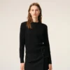 Cardigan negru din lână cu guler rotund și Ami de Coeur în contrast