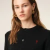 Cardigan negru din lână cu guler rotund și Ami de Coeur în contrast