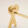 Cercei Ami de Coeur din alamă aurie ciocănită Cercei Ami de Coeur din alamă aurie ciocănită