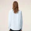 Cămașă clasică din bumbac albastru, cu mâneci lungi, guler cu nasturi și broderie ADC