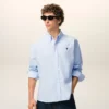 Cămașă clasică din bumbac albastru, cu mâneci lungi, guler cu nasturi și broderie ADC