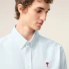 Cămașă clasică din bumbac albastru, cu mâneci lungi, guler cu nasturi și broderie ADC