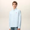 Cămașă clasică din bumbac albastru, cu mâneci lungi, guler cu nasturi și broderie ADC