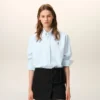 Cămașă clasică din bumbac albastru, cu mâneci lungi, guler cu nasturi și broderie ADC