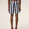 Costum de baie cu dungi lungi albe și bleumarin Costum de baie cu dungi lungi albe și bleumarin