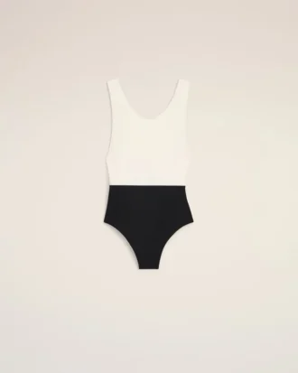 Costum de baie dintr-o bucată din nailon alb-negru