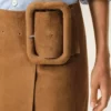 Fustă midi cu curea cu cataramă mare din piele de capră maro Fustă midi cu curea cu cataramă mare din piele de capră maro