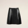 Fustă midi trapez din piele de miel neagră Fustă midi trapez din piele de miel neagră