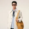Geantă de umăr Etienne din piele Taurillon galbenă