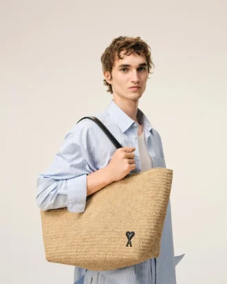Geantă tote Ami de Coeur din rafie naturală