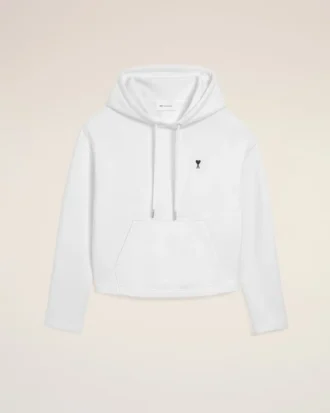 Hanorac scurt Ami de Coeur Hoodie din bumbac alb