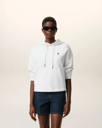Hanorac scurt Ami de Coeur Hoodie din bumbac alb