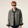 Jachetă Ami de Coeur din piele de capră gri, cu nasturi Jachetă Ami de Coeur din piele de capră gri, cu nasturi