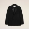 Jachetă dreaptă cu smocking, din lână neagră nouă, cu două rânduri de nasturi Jachetă dreaptă cu smocking, din lână neagră nouă, cu două rânduri de nasturi